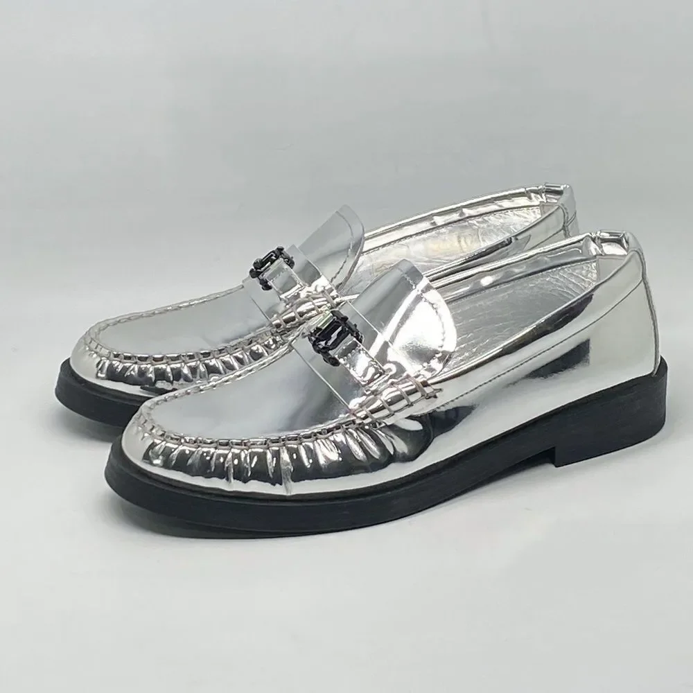 Jimmy Choo Addie JC Logo Metallic Loafer size 38